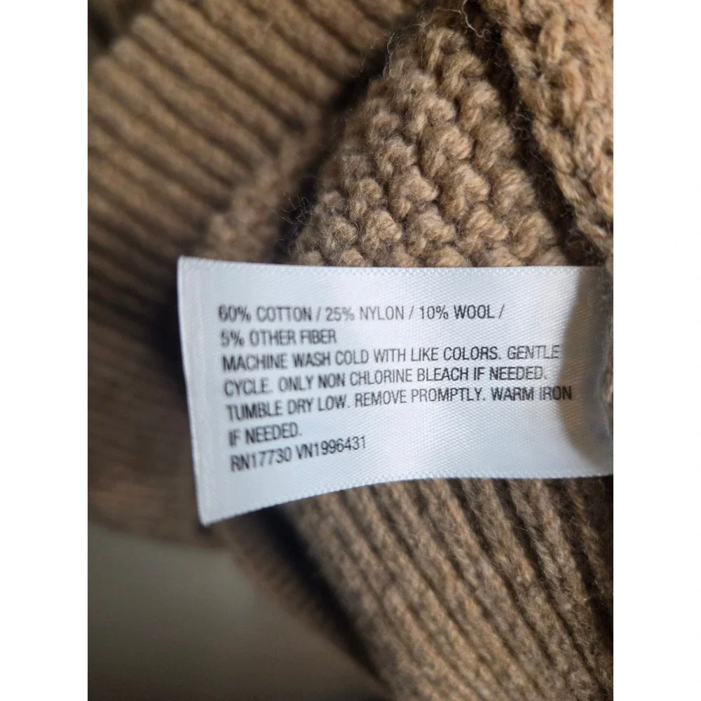 Women's Tan Cable Knit Raglan Sweater Cotton Wool Blend L